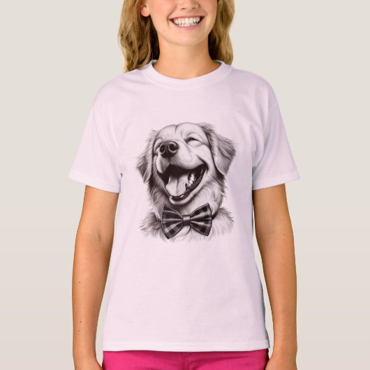 hond met boog stropdas lachen t-shirt (Voorkant)