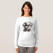 hond met boog stropdas lachen t-shirt (Voorkant volledig)