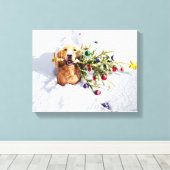 Hond met boom in sneeuw canvas afdruk (Insitu (Houten vloer))