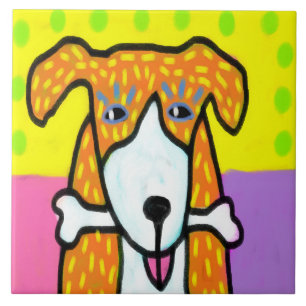 Hond met Bot Abstracte Kunst Tegeltje