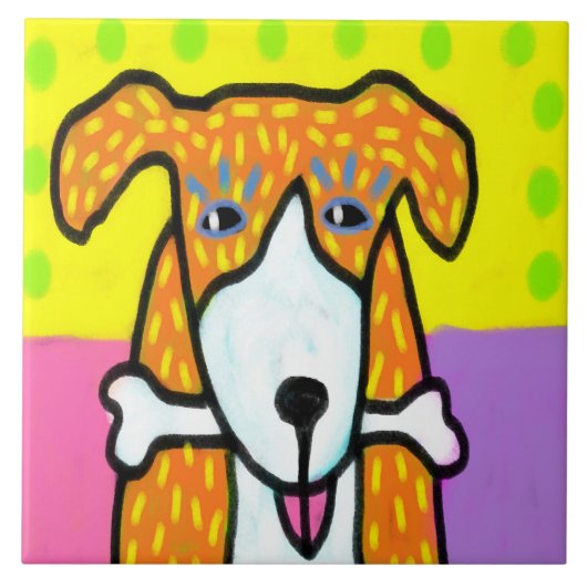 Hond met Bot Abstracte Kunst Tegeltje (Voorkant)
