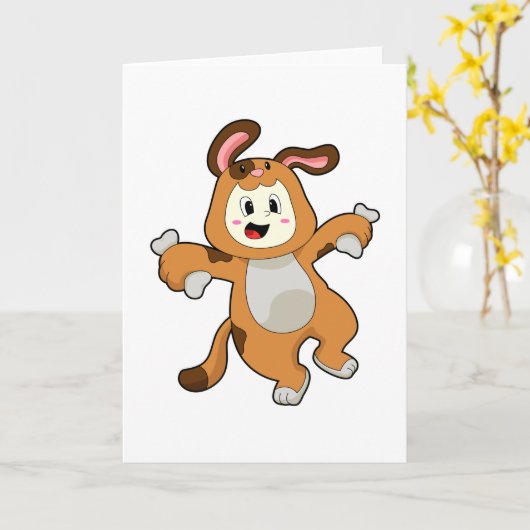Hond met bot als konijn kaart (Gele Bloem)