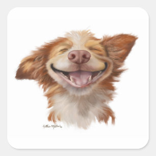 Hond met brede grijns cartoon vierkante sticker