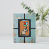 hond met briefkaart ballonnen (Staand voorkant)