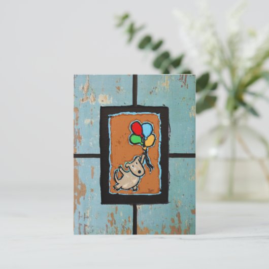 hond met briefkaart ballonnen (Staand voorkant)
