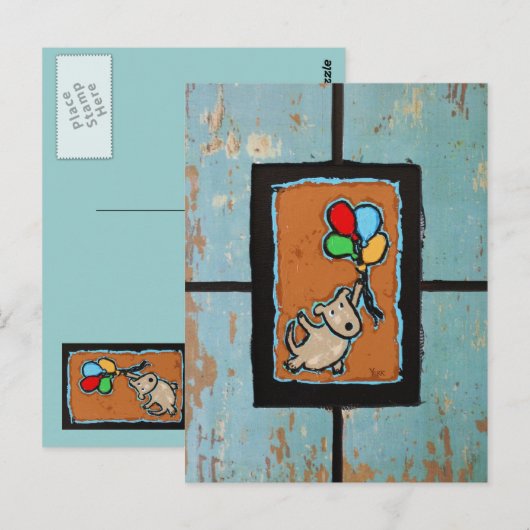 hond met briefkaart ballonnen (Voorkant / Achterkant)