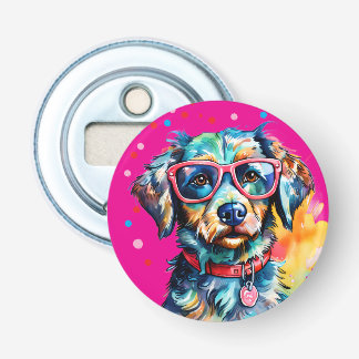 Hond met Bril Button Flesopener