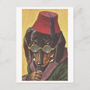 hond met bril en fez briefkaart