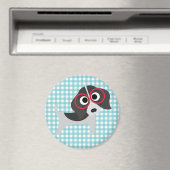 Hond met bril op blauw en wit Gingham Design Magneet (Insitu (Vaatwasser))
