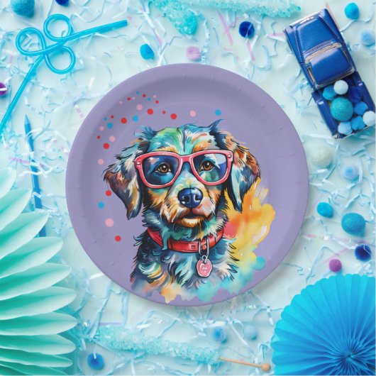 Hond met Bril Papieren Bordje (Feest)