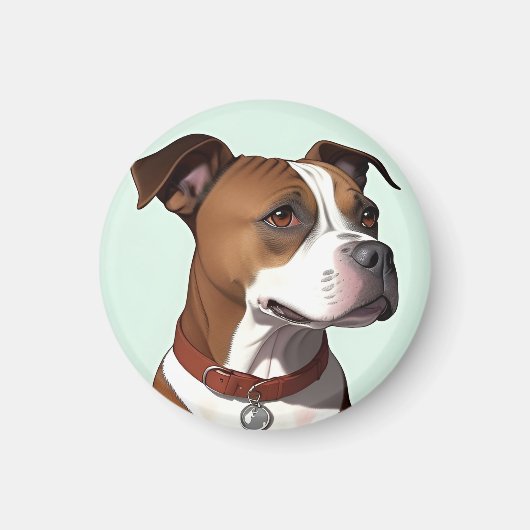 Hond met bruine en witte jas en halsband magneet (Voorkant)