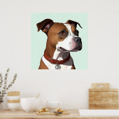 Hond met bruine en witte jas en halsband poster (Keuken)