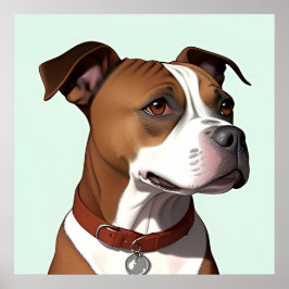 Hond met bruine en witte jas en halsband poster