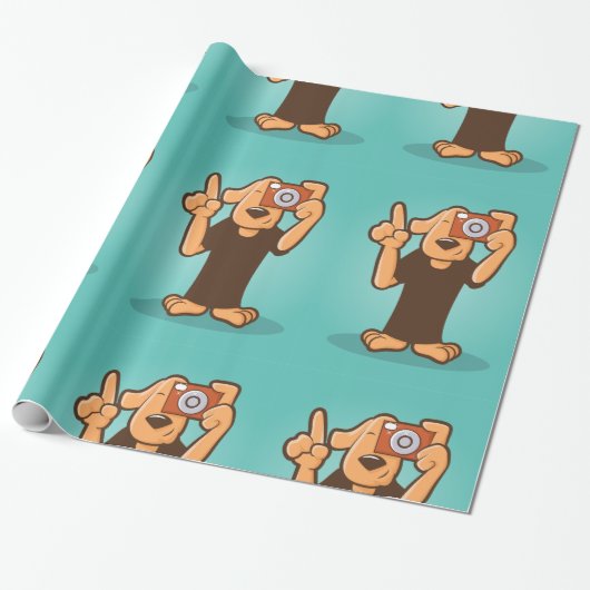 Hond met camera cadeaupapier (Uitgerold)