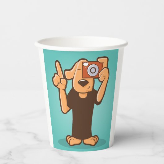 Hond met camera papieren bekers (Voorkant)