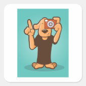 Hond met camera vierkante sticker (Voorkant)