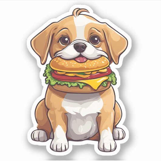 Hond met Cheeseburger Chew Waterdicht Sticker (Voorkant)