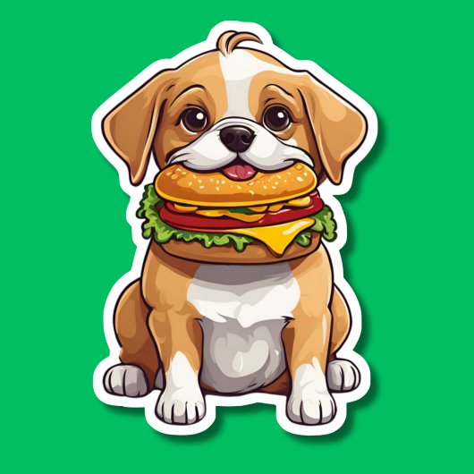 Hond met Cheeseburger Chew Waterdicht Sticker