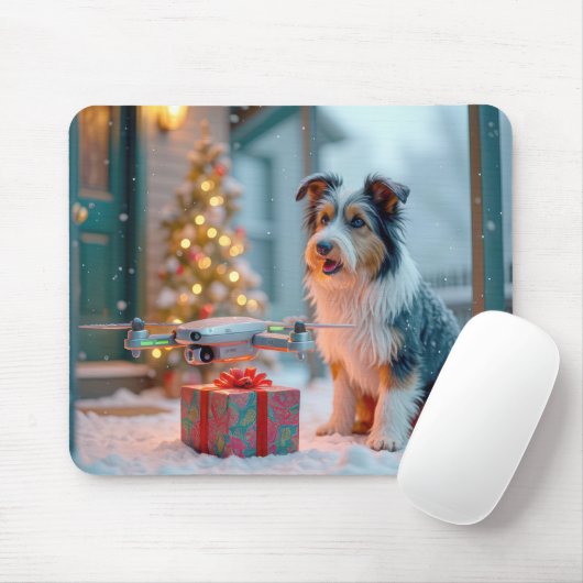 Hond Met Drone En Kerstcadeau Muismat (Met muis)