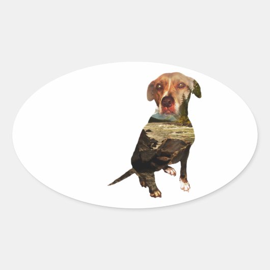 hond met dubbele blootstelling ovale sticker (Voorkant)