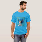 Hond met een blauw pruik T-shirt (Voorkant volledig)