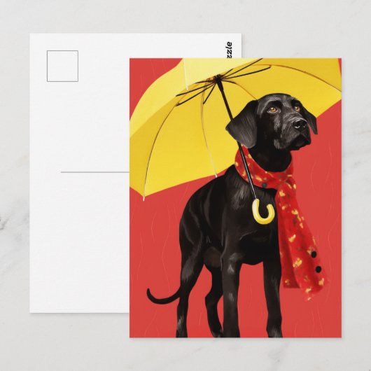 Hond met een gele paraplu briefkaart (Voorkant / Achterkant)