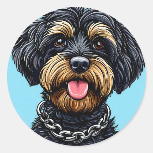 Hond met een ketting ronde sticker (Voorkant)