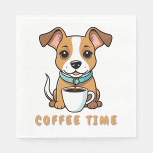 Hond met een kopje koffie servet