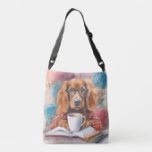 Hond met een kopje warme chocolademelk crossbody tas (Achterkant)