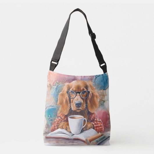 Hond met een kopje warme chocolademelk crossbody tas (Voorkant)