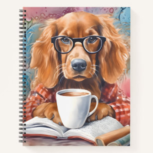 Hond met een kopje warme chocolademelk notitieboek