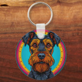 Hond met een levendig cirkelvormig achtergrondontw sleutelhanger (Voorkant)