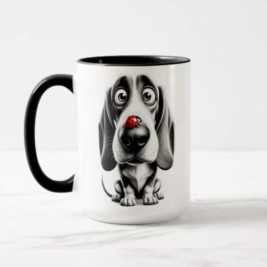 Hond met een lieveheersbeestje mok (Links)