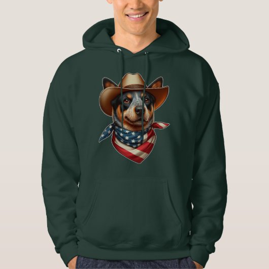 Hond met een Pet en Amerikaanse vlag Bandana Hoodie (Voorkant)