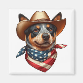 Hond met een Pet en Amerikaanse vlag Bandana Magneet