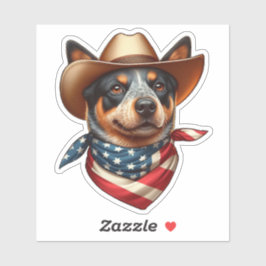 Hond met een Pet en Amerikaanse vlag Bandana Sticker