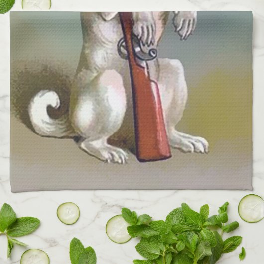  hond met een Pistool Theedoek (Gevouwen)