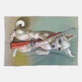  hond met een Pistool Theedoek (Horizontaal)