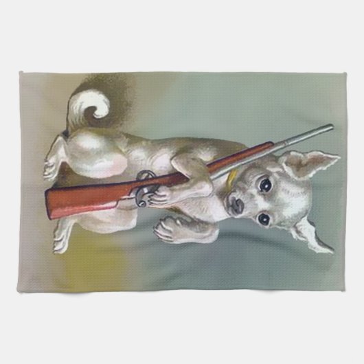  hond met een Pistool Theedoek (Horizontaal)