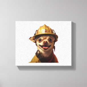 Hond met een rode brandweerhelm ontwerp canvas afdruk