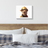 Hond met een rode brandweerhelm ontwerp canvas afdruk (Insitu (Slaapkamer))