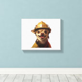 Hond met een rode brandweerhelm ontwerp canvas afdruk (Insitu (Houten vloer))