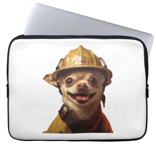 Hond met een rode brandweerhelm ontwerp laptop sleeve (Voorkant)