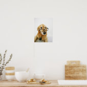 Hond met een stropdas en een bril op een stoel poster (Keuken)