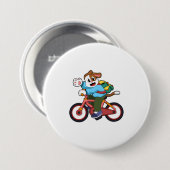Hond met fiets ronde button 7,6 cm (Voorkant /achterkant)