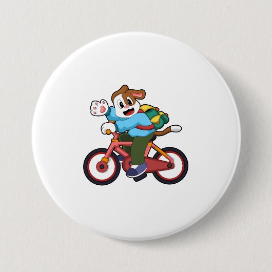 Hond met fiets ronde button 7,6 cm (Voorkant)