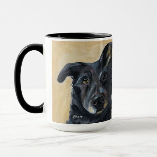 Hond met Gebogen Oor | Twee-Tons Mok, 450 ml Mok (Links)