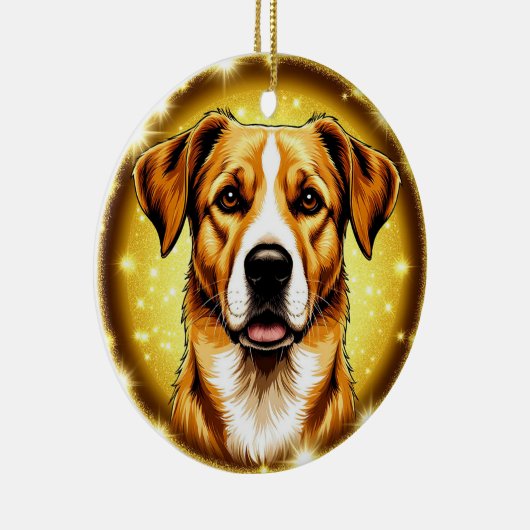 Hond met gouden achtergrond keramisch ornament (Rechts)