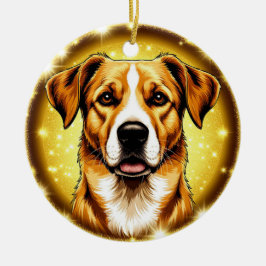 Hond met gouden achtergrond keramisch ornament