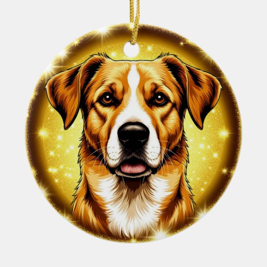 Hond met gouden achtergrond keramisch ornament (Voorkant)